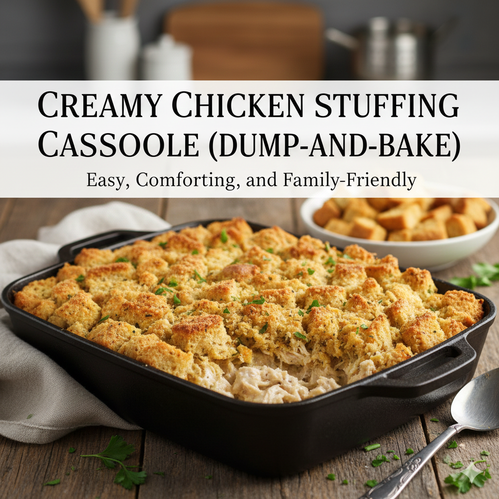 Creamy Chicken Stuffing Casserole (Dump-and-Bake): Easy, Comforting, and Family-Friendly