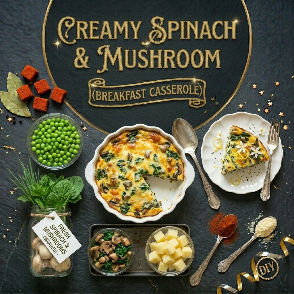 Creamy Spinach and Mushroom Breakfast Casserole